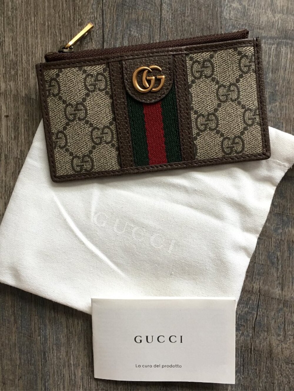 Auth Gucci GG Supreme Monogram Web Ophidia Coin Case Brown
